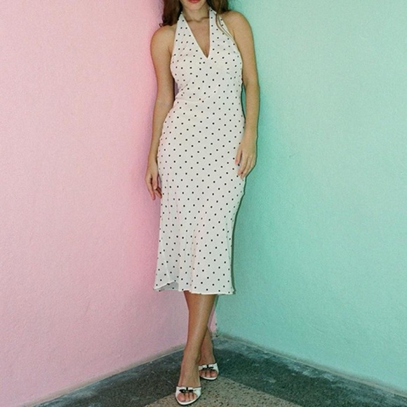 Realisation Par White Midi Dress with Black Polka Dots - Picture 1 of 4